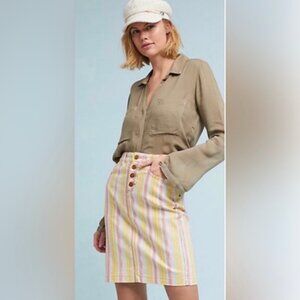 Maeve Anthropologie Size 8 Rainbow Striped Stretch Denim Mini Skirt Buttonfly